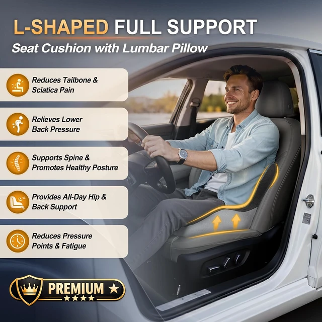 Alt view image 2 of 7 - Car Seat Cushion with Lumbar Support Pillow, Car Back Support