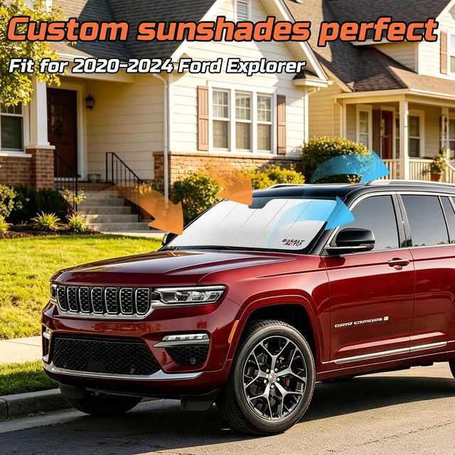 Alt view image 2 of 7 - 2020-2024 Explorer Windshield Sun Shade Compatible for 2020-2024 Ford Explorer Silver Reflective Foldable Front Sun Visor Sunshade Protector with Storage Bag Keep Interior Cool