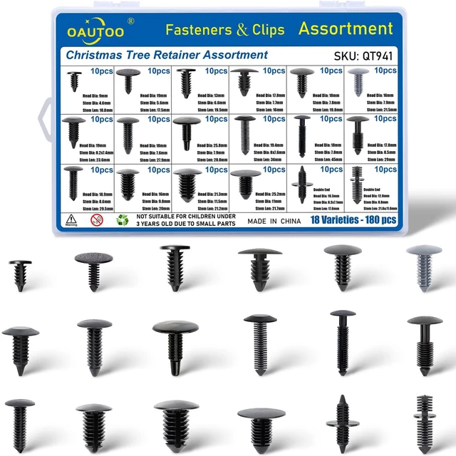 Main image of 180pcs Single Head Xmas Tree Retainer Clip Assortment Automotive Push Pin Rivets Kit