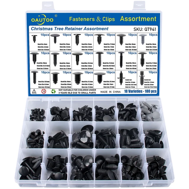 Alt view image 2 of 5 - 180pcs Single Head Xmas Tree Retainer Clip Assortment Automotive Push Pin Rivets Kit