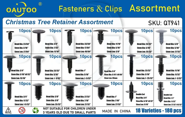 Alt view image 3 of 5 - 180pcs Single Head Xmas Tree Retainer Clip Assortment Automotive Push Pin Rivets Kit