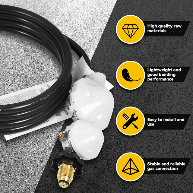 Alt view image 2 of 7 - 12 FT F273684 Propane Hose Compatible for mr heater F273684 buddy heaters Propane Hose f273684 with Regulator for RV, Gill, Gas Stove, Gas Generator, 3/8in Female x 3/8in Male Street Elbow