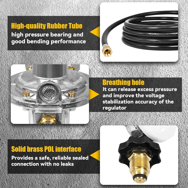 Alt view image 3 of 7 - 12 FT F273684 Propane Hose Compatible for mr heater F273684 buddy heaters Propane Hose f273684 with Regulator for RV, Gill, Gas Stove, Gas Generator, 3/8in Female x 3/8in Male Street Elbow