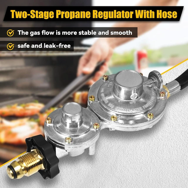 Alt view image 4 of 7 - 12 FT F273684 Propane Hose Compatible for mr heater F273684 buddy heaters Propane Hose f273684 with Regulator for RV, Gill, Gas Stove, Gas Generator, 3/8in Female x 3/8in Male Street Elbow