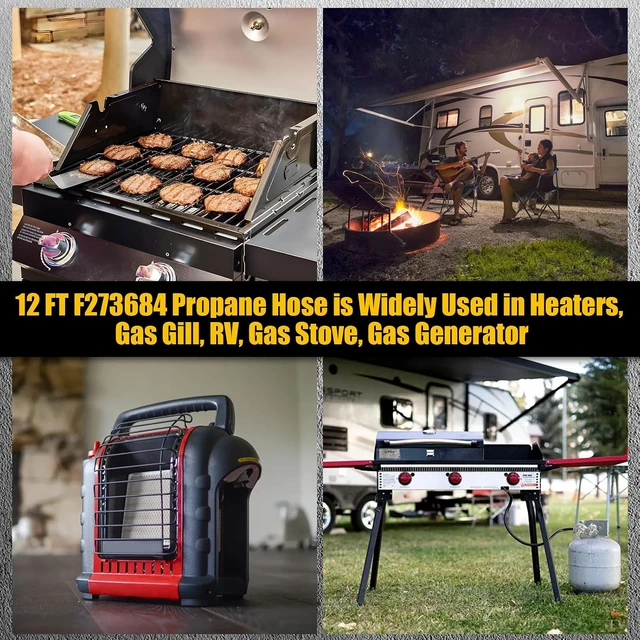 Alt view image 7 of 7 - 12 FT F273684 Propane Hose Compatible for mr heater F273684 buddy heaters Propane Hose f273684 with Regulator for RV, Gill, Gas Stove, Gas Generator, 3/8in Female x 3/8in Male Street Elbow