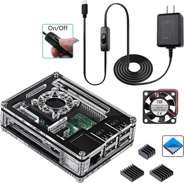 Main image of Case for Raspberry Pi 4, Acrylic Case with Cooling Fan, 4PCS Heatsinks, 5V 3A USB-C Power Supply for Raspberry Pi 4 Model B (RPI 4 Board Not Included) - Black (Case for Raspberry Pi 3)