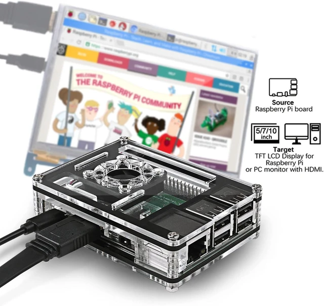 Alt view image 4 of 6 - Case for Raspberry Pi 4, Acrylic Case with Cooling Fan, 4PCS Heatsinks, 5V 3A USB-C Power Supply for Raspberry Pi 4 Model B (RPI 4 Board Not Included) - Black (Case for Raspberry Pi 3)