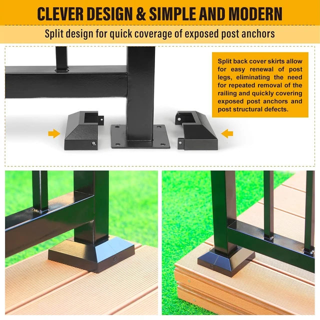 Alt view image 2 of 6 - 2.0"x2.0"Actual: 2.0"x2.0" Deck Post Base Cover Decorative Post Base Trim Skirt Black Aluminum 2Pack