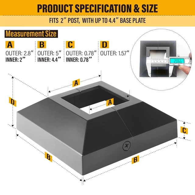 Alt view image 3 of 6 - 2.0"x2.0"Actual: 2.0"x2.0" Deck Post Base Cover Decorative Post Base Trim Skirt Black Aluminum 2Pack