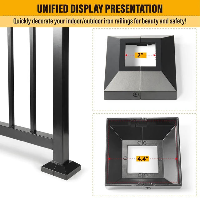 Alt view image 4 of 6 - 2.0"x2.0"Actual: 2.0"x2.0" Deck Post Base Cover Decorative Post Base Trim Skirt Black Aluminum 2Pack