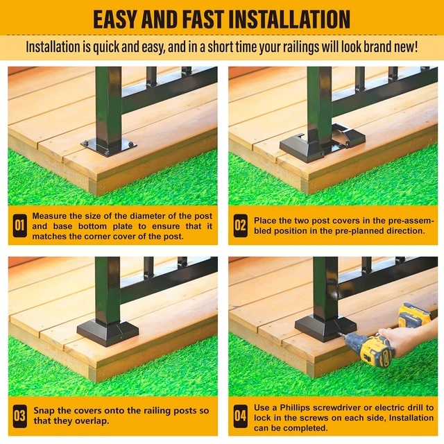 Alt view image 5 of 6 - 2.0"x2.0"Actual: 2.0"x2.0" Deck Post Base Cover Decorative Post Base Trim Skirt Black Aluminum 2Pack