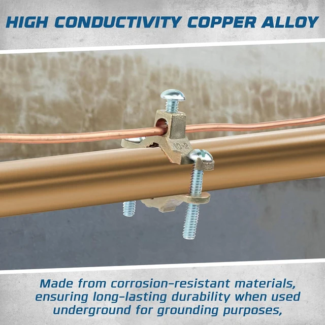 Alt view image 7 of 7 - Direct Burial Copper Ground Pipe Clamps (½"-1"), 5/16x18 Thread, 2-5" Wire Range for Connecting Grounding Electrodes to Copper Tubing & Pipe