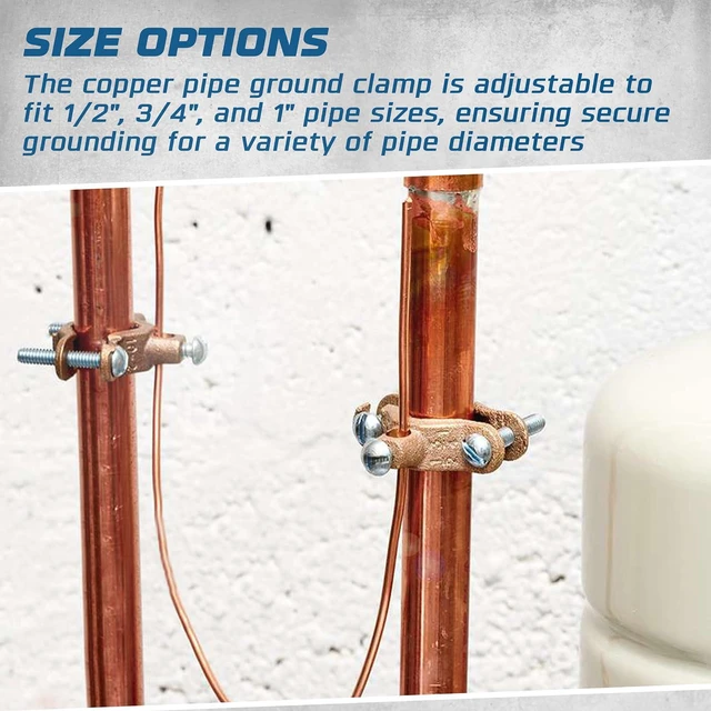 Alt view image 5 of 7 - Direct Burial Copper Ground Pipe Clamps (½"-1"), 5/16x18 Thread, 2-5" Wire Range for Connecting Grounding Electrodes to Copper Tubing & Pipe