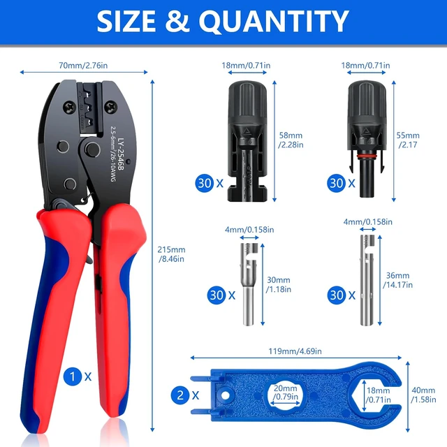 Alt view image 5 of 7 - Solar Panel Connector, 60PCS Solar Crimper Tool Kit for Connecting