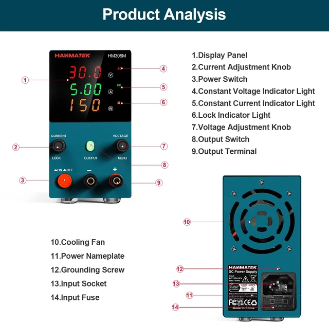 Alt view image 2 of 7 - DC Power Supply (0-30 V 0-5 A) HM305M Mini Variable Switching Digital Bench Power Supply