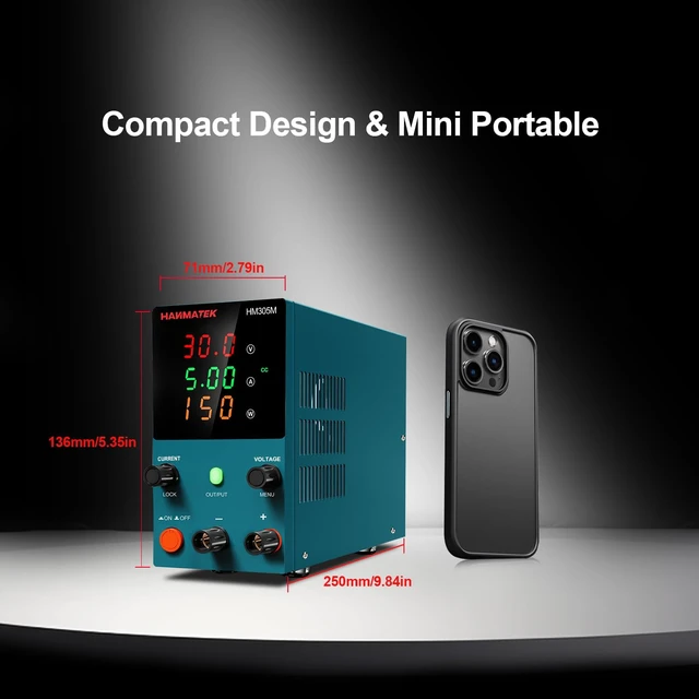 Alt view image 5 of 7 - DC Power Supply (0-30 V 0-5 A) HM305M Mini Variable Switching Digital Bench Power Supply
