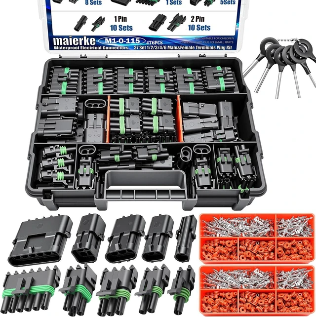 Main image of 476Pcs 37 Kits Waterproof Automotive Electrical Connectors 1/2/3/4/6 22-14AWG Male&Female Pin Weather Pack Connectors