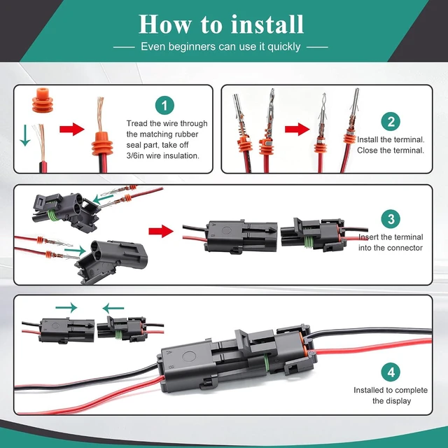 Alt view image 5 of 6 - 476Pcs 37 Kits Waterproof Automotive Electrical Connectors 1/2/3/4/6 22-14AWG Male&Female Pin Weather Pack Connectors