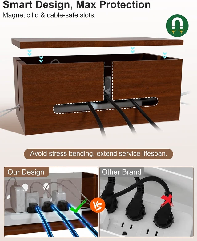 Alt view image 5 of 7 - Solid Wood Cable Management Box, Cute Smile Cord Hider Box for Desk
