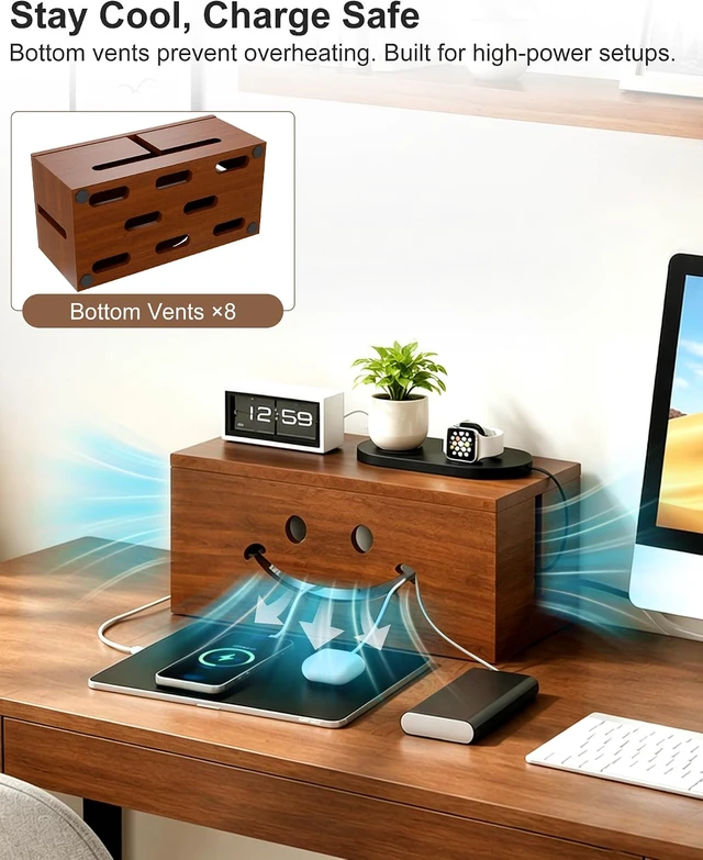 Alt view image 6 of 7 - Solid Wood Cable Management Box, Cute Smile Cord Hider Box for Desk