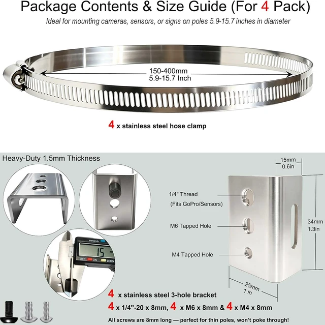 Alt view image 2 of 7 - 4-Pack Pole Mount Bracket, 304 SS Sign Mount for Solar, Fence, 5.9"-15.7"