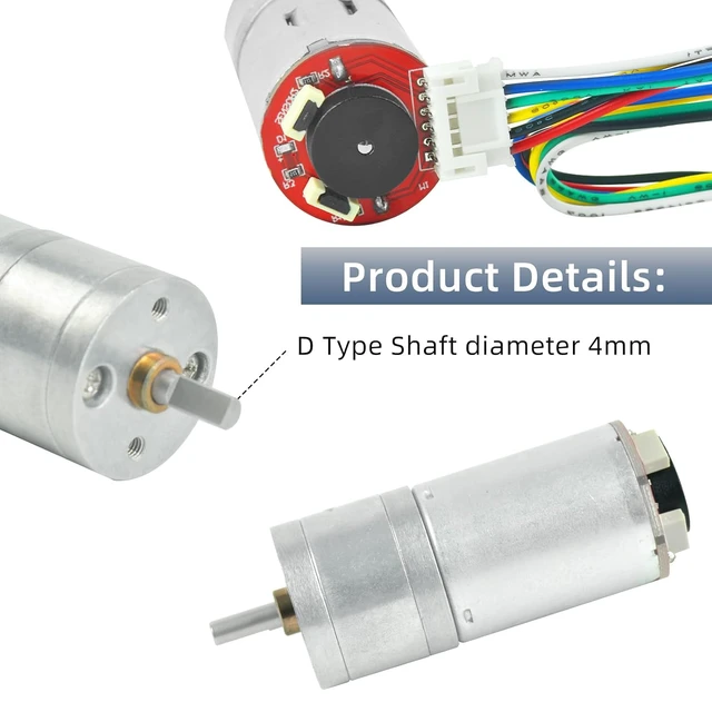 Alt view image 4 of 7 - 2Pcs Gear Motor with Encoder DC 12V 100RPM Gear Ratio 1:45 D Shaft Metal Encoder Gear Motor Silver for Smart car/Robot RC Model DIY Engine