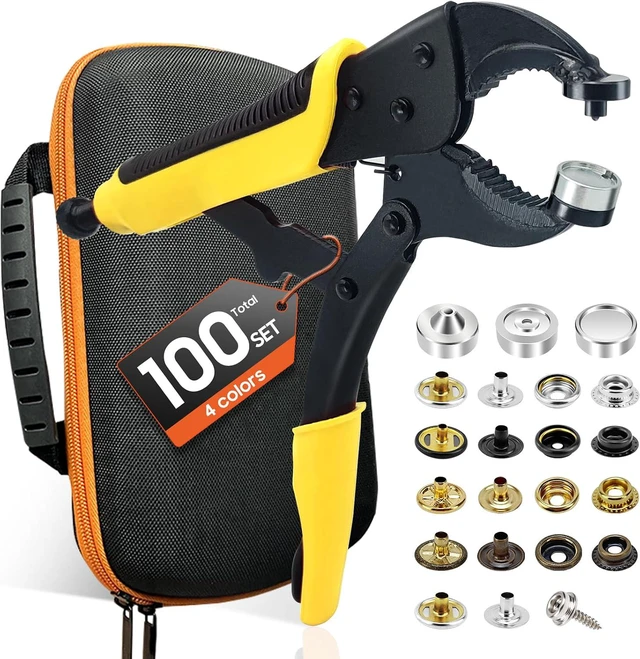 Main image of Heavy Duty Snap Fastener Tool kit, Punching Function, Snap Button Tool with Adjustable Setter, 15mm snap Tool with 100 Sets Boat Cover Snaps
