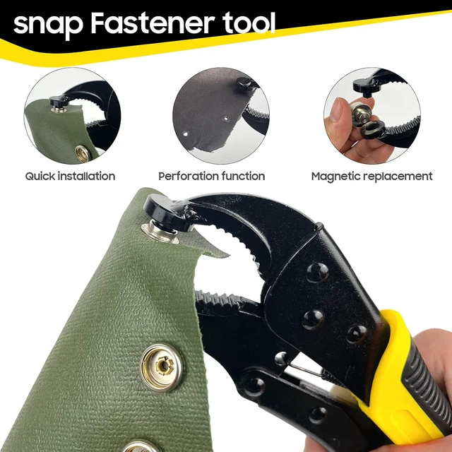 Alt view image 4 of 7 - Heavy Duty Snap Fastener Tool kit, Punching Function, Snap Button Tool with Adjustable Setter, 15mm snap Tool with 100 Sets Boat Cover Snaps