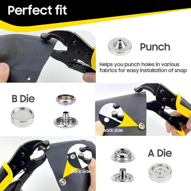 Alt view image 6 of 7 - Heavy Duty Snap Fastener Tool kit, Punching Function, Snap Button Tool with Adjustable Setter, 15mm snap Tool with 100 Sets Boat Cover Snaps