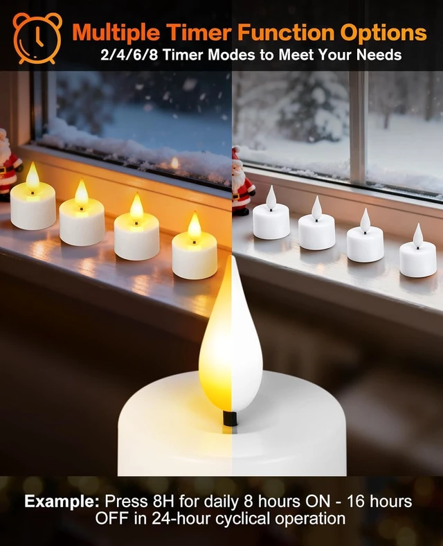 Alt view image 4 of 6 - Magnetic Rechargeable Base Battery Operated 3D Flameless Flickering Led Tea Candles Light with Remote Control Timer Dimmer for Christmas Wedding Home Decor, 12pcs, White,1.45''*2.24