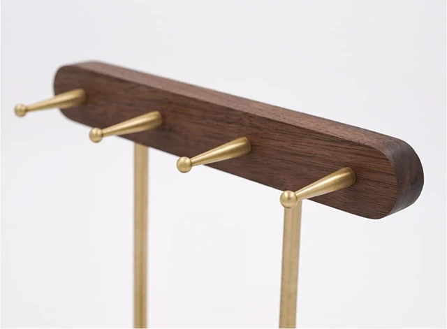 Main image of Key Rack Tabletop Key Holder Stand Modern Walnut Wood & Brass Jewelry Organizer Tray Home Decor