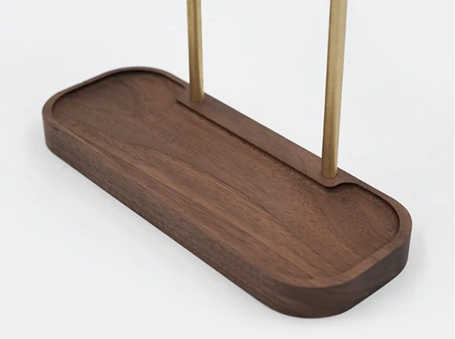 Alt view image 2 of 4 - Key Rack Tabletop Key Holder Stand Modern Walnut Wood & Brass Jewelry Organizer Tray Home Decor