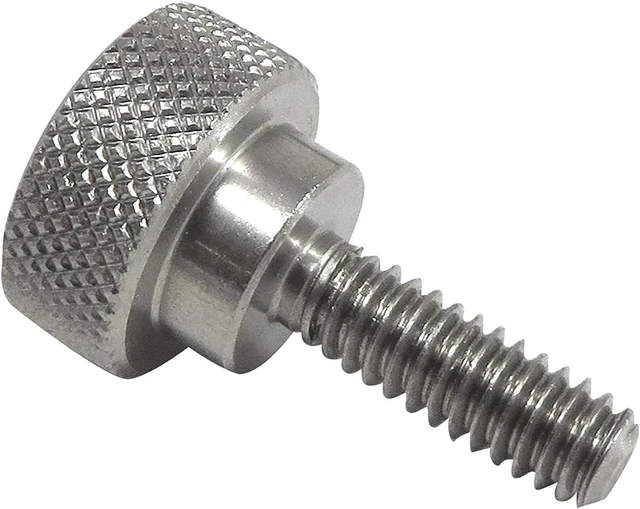 Alt view image 2 of 3 - 10 Pack 1/4-20 x 3/4 Inch Threads 303 Stainless Steel Diamond Knurled Thumb Screws Knobs with Straight Shoulders Right-Hand Threads SAE Flat Tip Uncoated