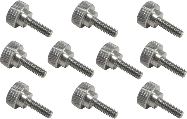 Main image of 10 Pack 1/4-20 x 3/4 Inch Threads 303 Stainless Steel Diamond Knurled Thumb Screws Knobs with Straight Shoulders Right-Hand Threads SAE Flat Tip Uncoated