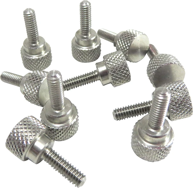 Alt view image 3 of 3 - 10 Pack 1/4-20 x 3/4 Inch Threads 303 Stainless Steel Diamond Knurled Thumb Screws Knobs with Straight Shoulders Right-Hand Threads SAE Flat Tip Uncoated