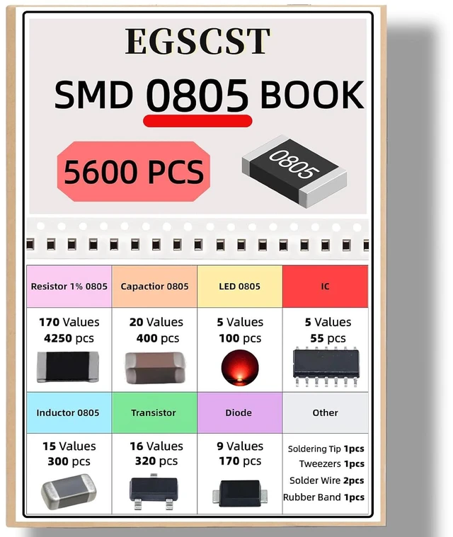 Alt view image 2 of 7 - 5600PCS 0805 SMD Resistor Kit from 0 to 10M 1%, Electronics Component Assortment with Resistors, Capacitors, Diodes, Transistors, IC, Inductors, LEDs Sample Book for DIY and Repair