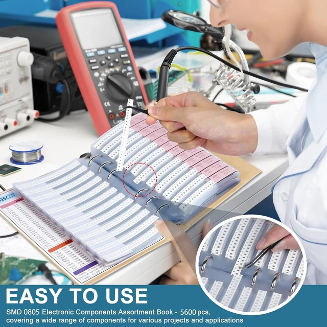 Alt view image 4 of 7 - 5600PCS 0805 SMD Resistor Kit from 0 to 10M 1%, Electronics Component Assortment with Resistors, Capacitors, Diodes, Transistors, IC, Inductors, LEDs Sample Book for DIY and Repair
