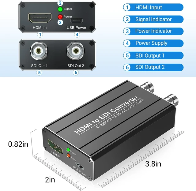 Alt view image 4 of 7 - HDMI to SDI converter, Dual SDI Output Adapter Support HDMI 4K/60Hz Input, Auto Format Detection Extender for Camera Home Theater