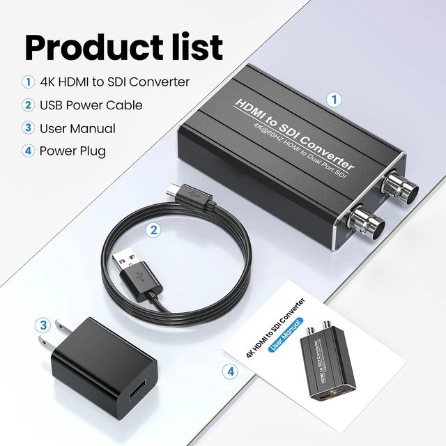 Alt view image 7 of 7 - HDMI to SDI converter, Dual SDI Output Adapter Support HDMI 4K/60Hz Input, Auto Format Detection Extender for Camera Home Theater