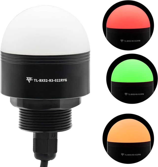 Main image of 3-Color LED Warning Light, 30mm Hole, Red/Yellow/Green Stack Light, 85dB Buzzer, Industrial Indicator Beacon, Column Signal Tower 24V Metal Base