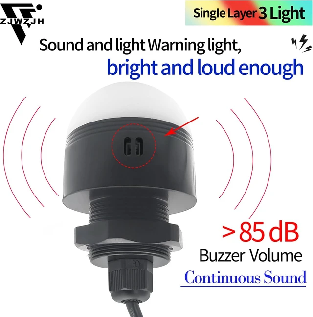 Alt view image 3 of 7 - 3-Color LED Warning Light, 30mm Hole, Red/Yellow/Green Stack Light, 85dB Buzzer, Industrial Indicator Beacon, Column Signal Tower 24V Metal Base