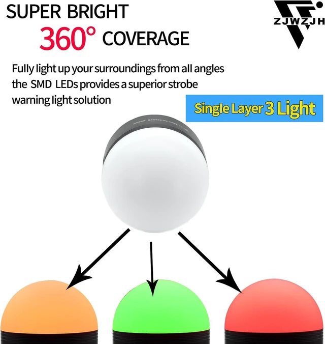 Alt view image 6 of 7 - 3-Color LED Warning Light, 30mm Hole, Red/Yellow/Green Stack Light, 85dB Buzzer, Industrial Indicator Beacon, Column Signal Tower 24V Metal Base