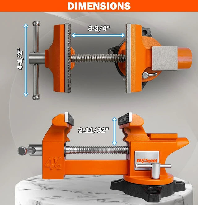 Alt view image 2 of 7 - 4-1/2" Bench Vise with 240° Flexible Swivel Locking Base and Anvil, High-Strength Multi-Purpose Workbench Vise Heavy-Duty, Cast Iron Workbench for Woodworking, Drilling, Pipe Cutting
