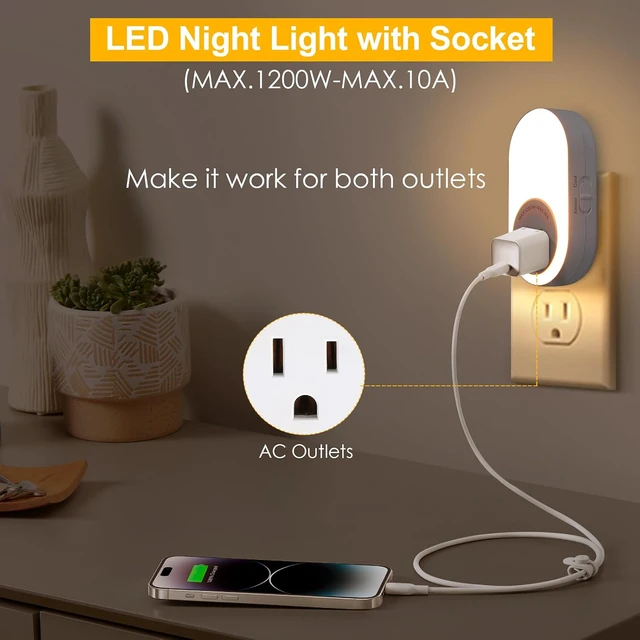 Alt view image 2 of 7 - Night Lights Plug Into Wall with Power Outlet, CCT 2200K/4000K