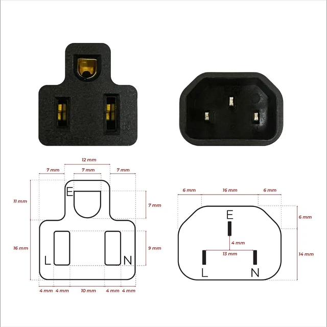 Main image of Dracaena 10 Pack IEC320 C14 Male to Nema 5-15R PDU USA UPS Extension Power Plug Adapter,IEC C14 Male Plug to Nema 5-15R US 3 Pin Female Power Adapter Connector