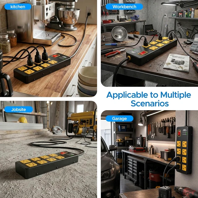 Alt view image 4 of 7 - 20 Amp Heavy Duty Metal Power Strip with 15A Adapter, ETL Listed