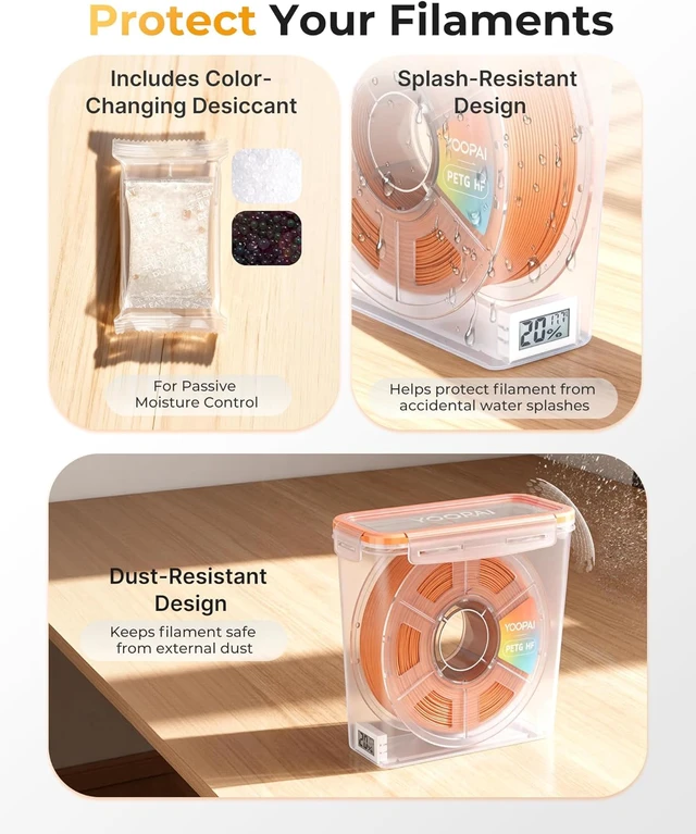 Alt view image 3 of 7 - Pro Filament Storage Box with Temperature & Humidity Monitor, Airtight Filament Storage Container with Desiccant for 1KG 1.75mm PLA ABS PETG TPU, Single Spool 3D Printer Filament Storage Box(6)