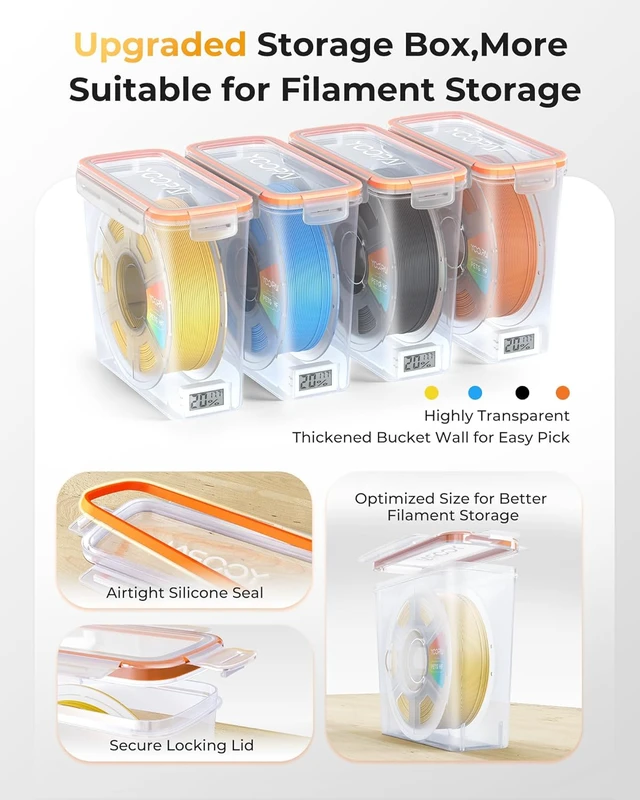 Alt view image 2 of 7 - Pro Filament Storage Box with Temperature & Humidity Monitor, Airtight Filament Storage Container with Desiccant for 1KG 1.75mm PLA ABS PETG TPU, Single Spool 3D Printer Filament Storage Box(6)
