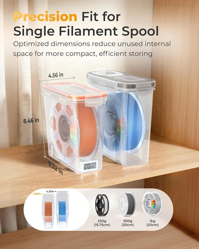Alt view image 5 of 7 - Pro Filament Storage Box with Temperature & Humidity Monitor, Airtight Filament Storage Container with Desiccant for 1KG 1.75mm PLA ABS PETG TPU, Single Spool 3D Printer Filament Storage Box(6)