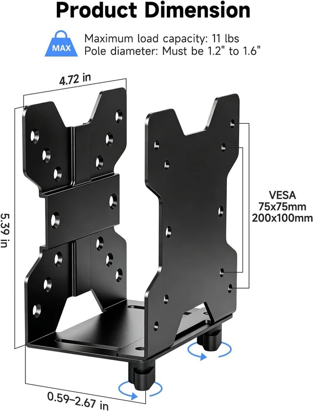 Alt view image 7 of 7 - Thin Client Mount Bracket Adjustable Mini PC Mount Bracket,CPU VESA Under Desk and Monitor Arm Computer Holder, Black, 2 Pack